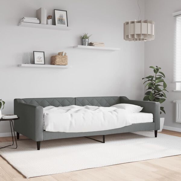 vidaXL Lit de jour avec matelas gris foncé 100x200 cm tissu