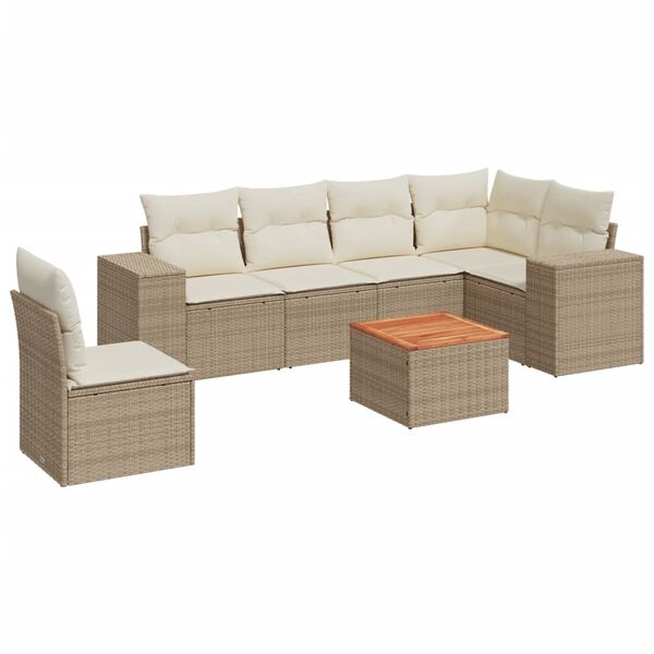 vidaXL Salon de jardin avec coussins 7 pcs beige r&eacute;sine tress&eacute;e