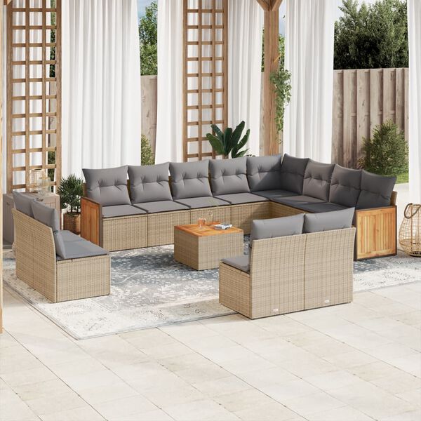 vidaXL Salon de jardin avec coussins 13 pcs beige r&eacute;sine tress&eacute;e