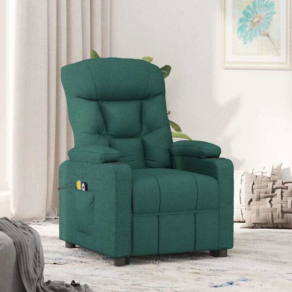 vidaXL Fauteuil de massage Vert fonc&eacute; Tissu