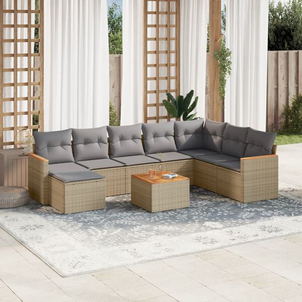 vidaXL Salon de jardin avec coussins 9 pcs beige r&eacute;sine tress&eacute;e