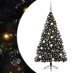vidaXL Sapin de No&euml;l artificiel pr&eacute;-&eacute;clair&eacute; Noir 180 cm PVC