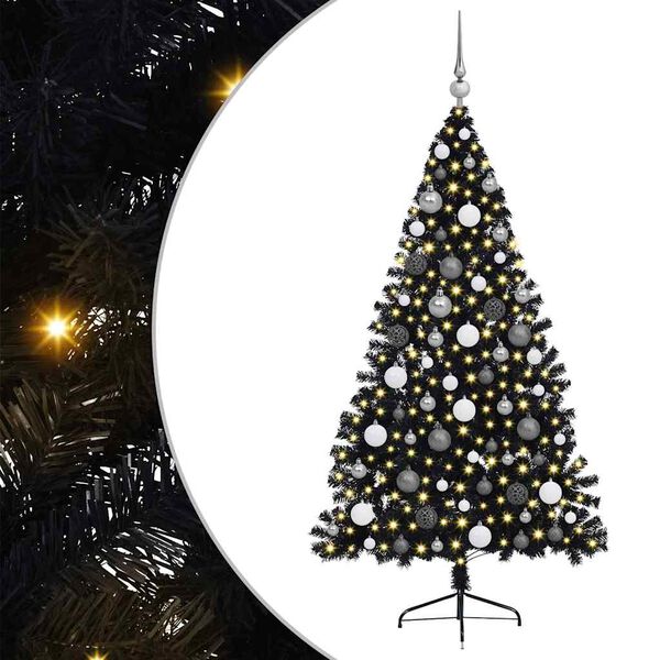 vidaXL Sapin de No&euml;l artificiel pr&eacute;-&eacute;clair&eacute; Noir 180 cm PVC