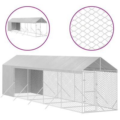 vidaXL Chenil d'extérieur pour chiens avec toit argenté 2x10x2,5 m