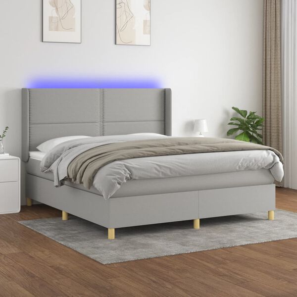 vidaXL Sommier &agrave; lattes de lit matelas LED Gris clair 180x200 cm Tissu