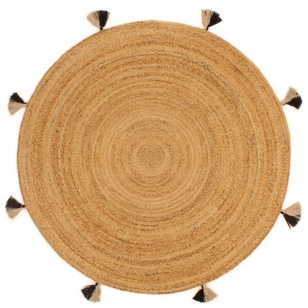 vidaXL Tapis tress&eacute; avec glands 150 cm Jute Rond