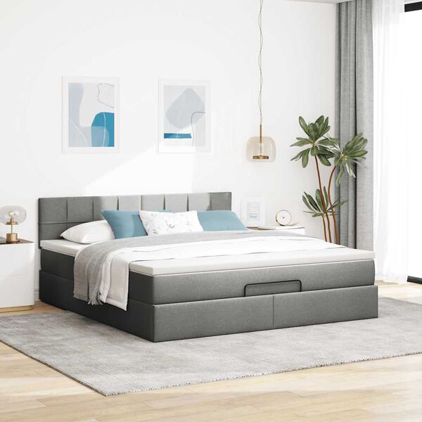 VidaXL Cadre de lit ottoman avec matelas gris fonc&eacute; 180x200 cm tissu
