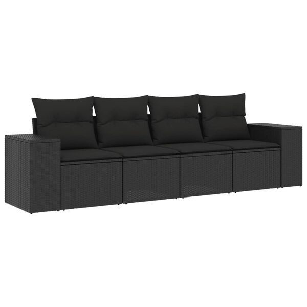 vidaXL Salon de jardin 4 pcs avec coussins noir r&eacute;sine tress&eacute;e