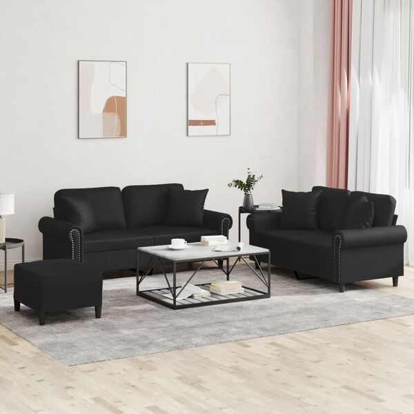 vidaXL Ensemble de canapés 3 pcs avec coussins noir similicuir