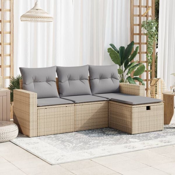 vidaXL Salon de jardin avec coussins 4 pcs beige r&eacute;sine tress&eacute;e