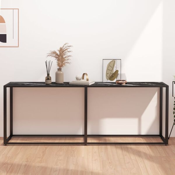 vidaXL Table console Marbre noir 200x35x75,5 cm Verre tremp&eacute;