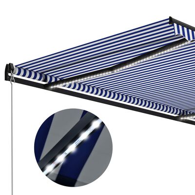 vidaXL Auvent manuel rétractable avec LED 350x250 cm Bleu et blanc
