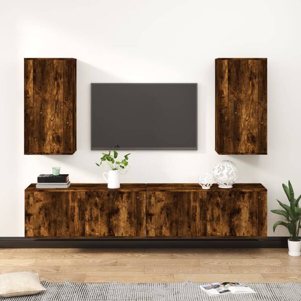 vidaXL Ensemble de meubles TV 4 pcs Chêne fumé Bois d'ingénierie