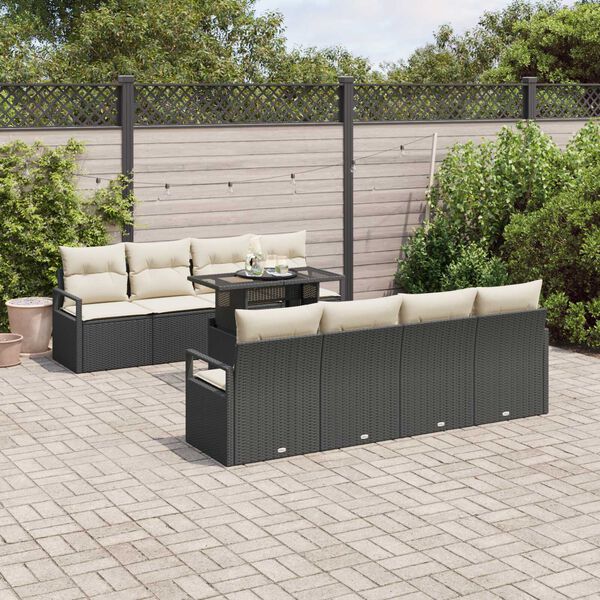 vidaXL Ensemble de canap&eacute; de jardin 9 pcs Noir Poly rotin