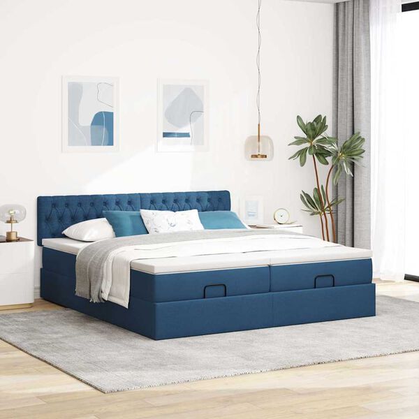 VidaXL Cadre de lit ottoman avec matelas bleu 180x200 cm tissu