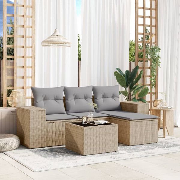 vidaXL Salon de jardin avec coussins 5 pcs beige r&eacute;sine tress&eacute;e
