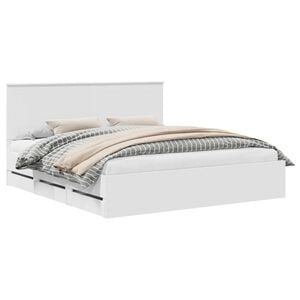 vidaXL Cadre de lit avec tiroir Blanc 200 x 200 cm Bois Ing&eacute;nierie