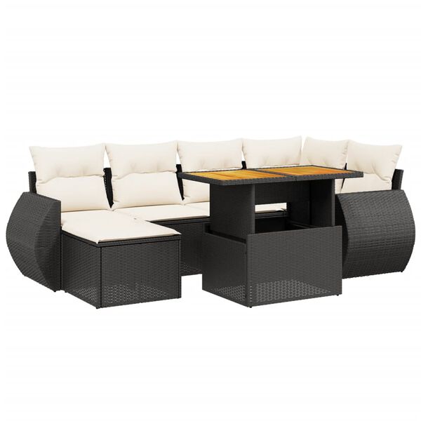vidaXL Salon de jardin 7 pcs avec coussins noir r&eacute;sine tress&eacute;e