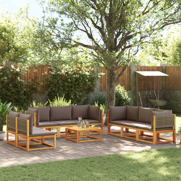 vidaXL Ensemble de canap&eacute;s de jardin 9 pi&egrave;ces avec coussins en bois d'acacia et rotin