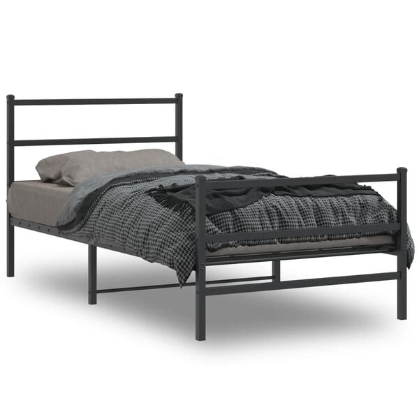 vidaXL Cadre de lit métal sans matelas avec pied de lit noir 107x203cm