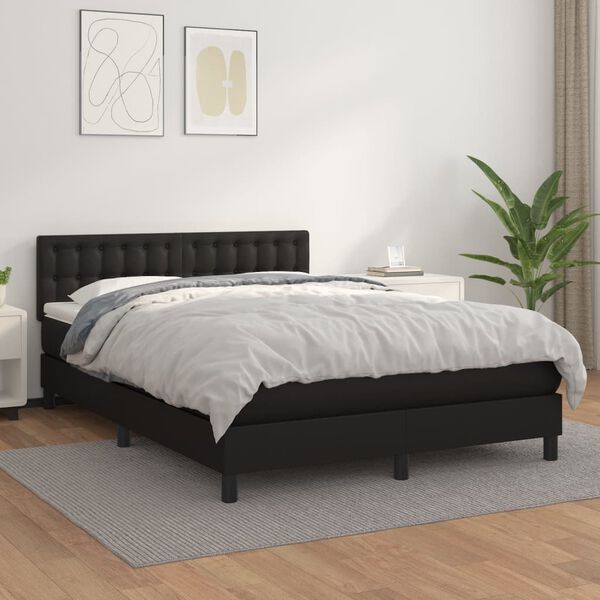 vidaXL Sommier &agrave; lattes de lit avec matelas Noir 140x190 cm Similicuir