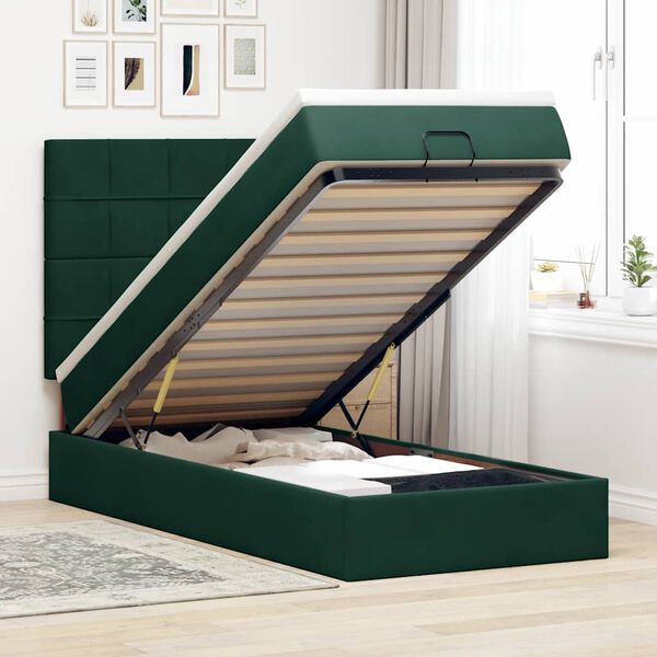 vidaXL Cadre de lit ottoman avec matelas vert fonc&eacute; 100x200 cm velours