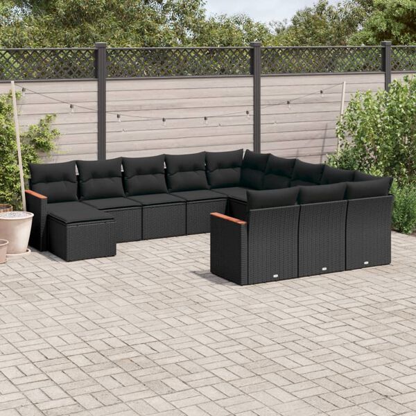 vidaXL Salon de jardin 12 pcs avec coussins noir r&eacute;sine tress&eacute;e