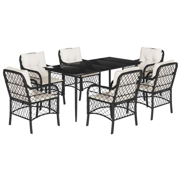 vidaXL Ensemble &agrave; manger de jardin coussins 7pcs Noir R&eacute;sine tress&eacute;e