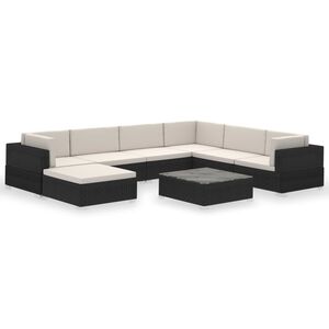 vidaXL Salon de jardin 8 pcs avec coussins résine tressée noir
