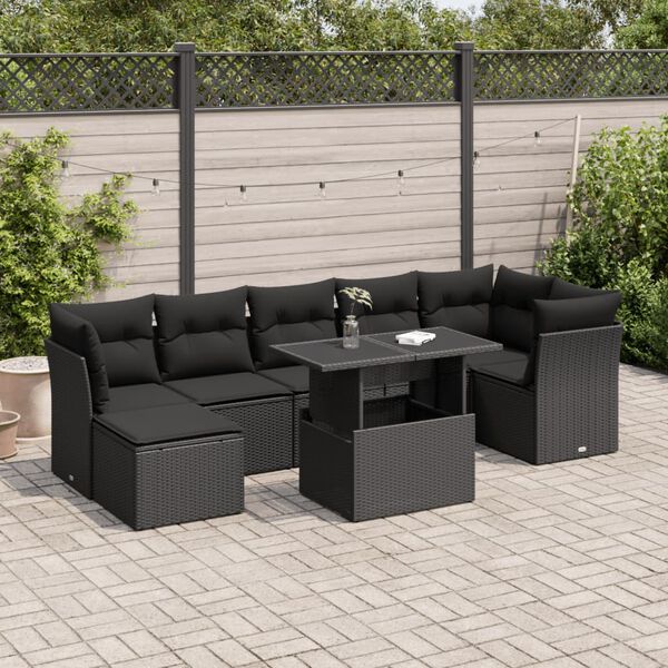 vidaXL Salon de jardin 8 pcs avec coussins noir résine tressée