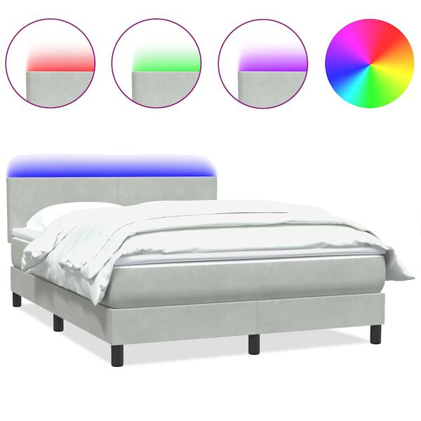 vidaXL Sommier &agrave; lattes de lit et matelas et LED gris clair 160x210cm velours
