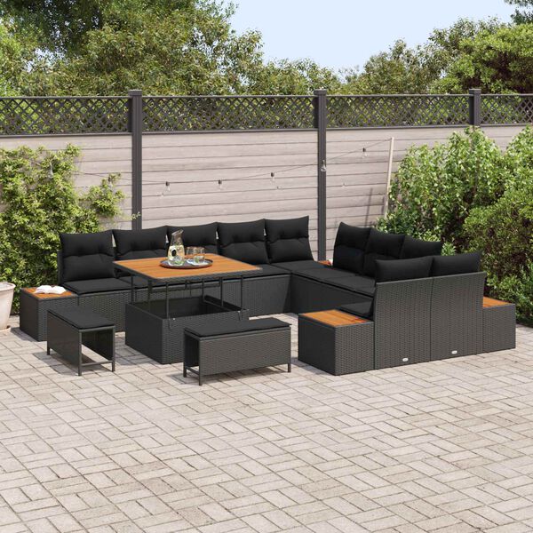 vidaXL Ensemble de canap&eacute; de jardin 13 pcs Noir Poly rotin
