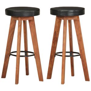 vidaXL Tabourets de bar 2 pcs Cuir v&eacute;ritable et bois d'acacia solide