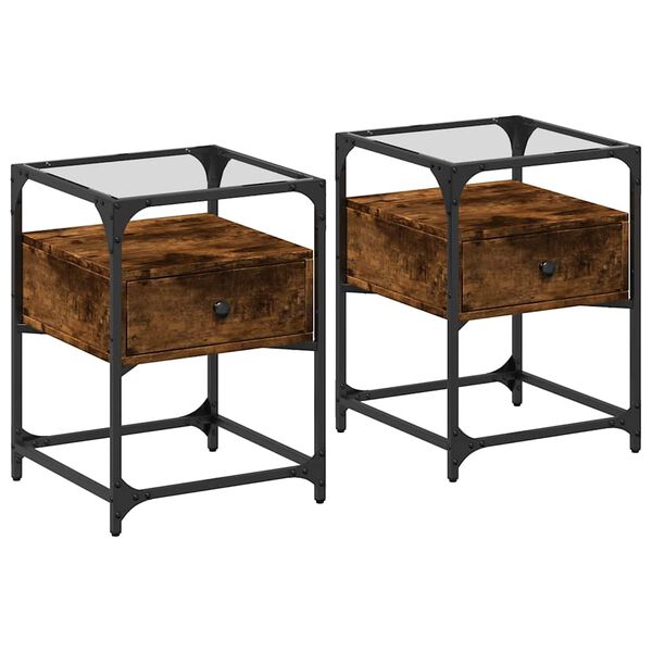 vidaXL Tables de chevet 2 pcs ch&ecirc;ne fum&eacute; 40x40x55 cm bois d'ing&eacute;nierie