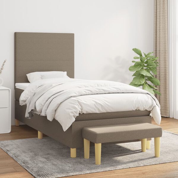 vidaXL Sommier &agrave; lattes de lit avec matelas Taupe 90x190 cm Tissu
