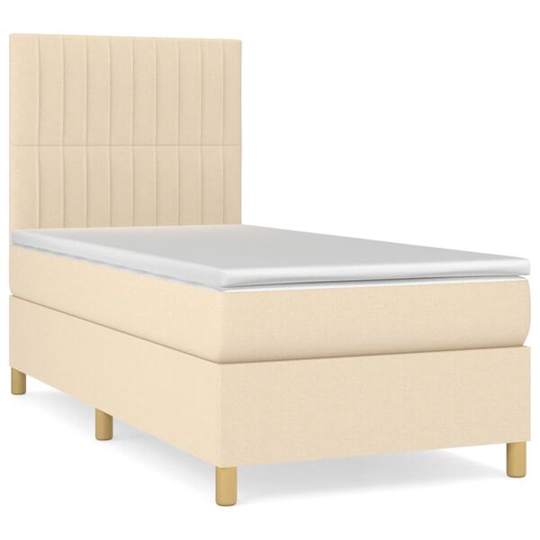 vidaXL Sommier &agrave; lattes de lit avec matelas Cr&egrave;me 100x200 cm Tissu