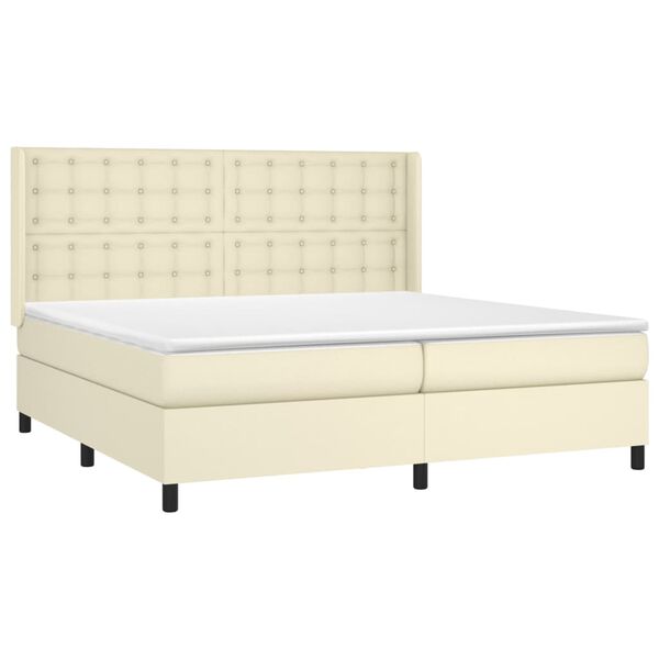 vidaXL Sommier &agrave; lattes de lit avec matelas Cr&egrave;me 200x200cm Similicuir
