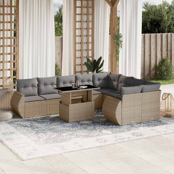 vidaXL Salon de jardin avec coussins 10 pcs beige r&eacute;sine tress&eacute;e