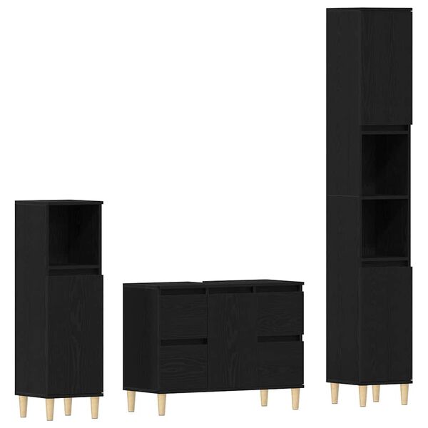 vidaXL Ensemble de mobilier de salle de bain 3 pcs Ch&ecirc;ne noir