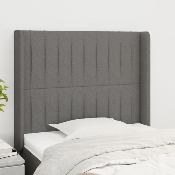 vidaXL Tête de lit avec oreilles Gris foncé 103x16x118/128 cm Tissu