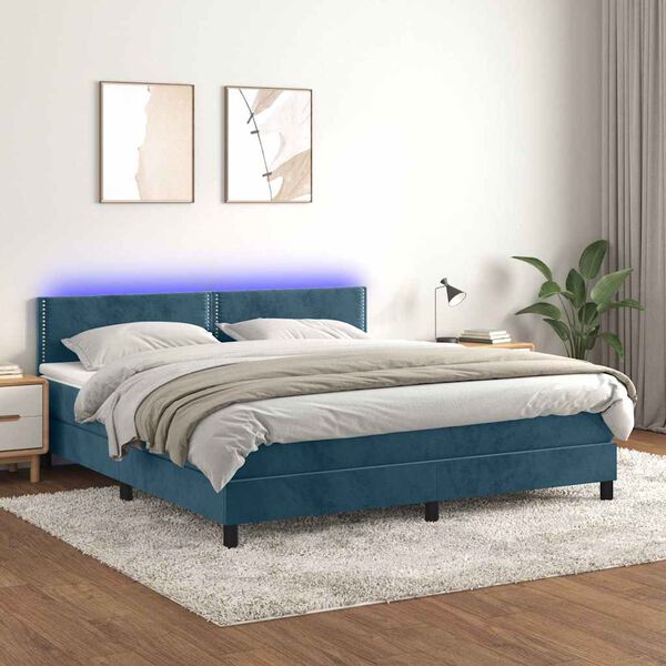 vidaXL Sommier &agrave; lattes de lit avec matelas LED Bleu fonc&eacute; 160x200 cm