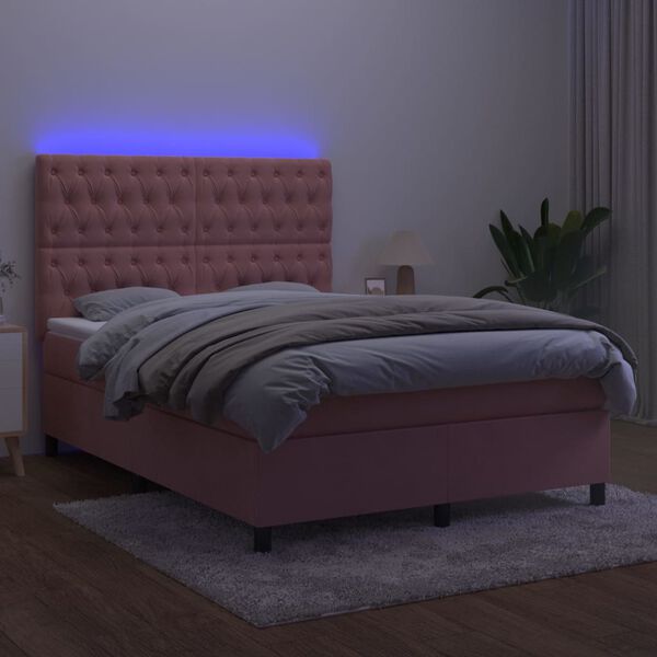 vidaXL Sommier &agrave; lattes de lit matelas et LED Rose 140x190 cm Velours