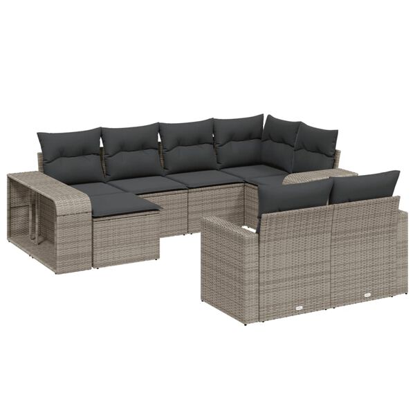 vidaXL Salon de jardin avec coussins 10 pcs gris résine tressée