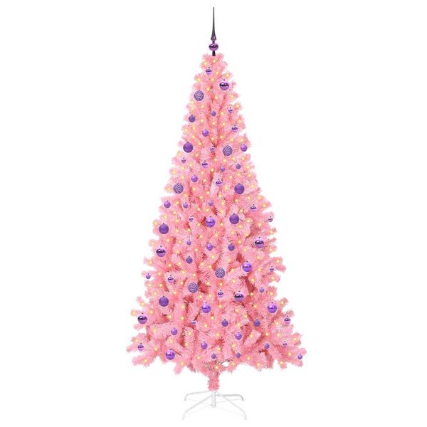 vidaXL Sapin de No&euml;l avec 300 LED avec support Rose 210 cm PVC