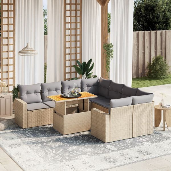 vidaXL Salon de jardin avec coussins 9 pcs beige r&eacute;sine tress&eacute;e