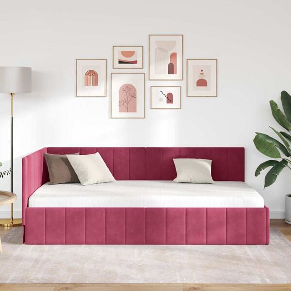 vidaXL Cadre de lit d'angle Bordeaux 90 cm x 190 cm Velours