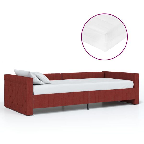 vidaXL Lit avec matelas et &eacute;clairage USB Rouge bordeaux Tissu 90x200cm