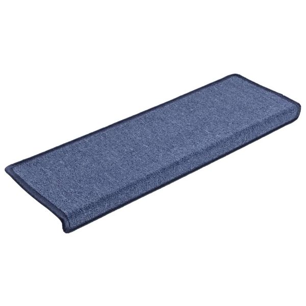 vidaXL Tapis d'escalier 15 pi&egrave;ces 65 x 21 x 4 cm Bleu Bord rectangulaire