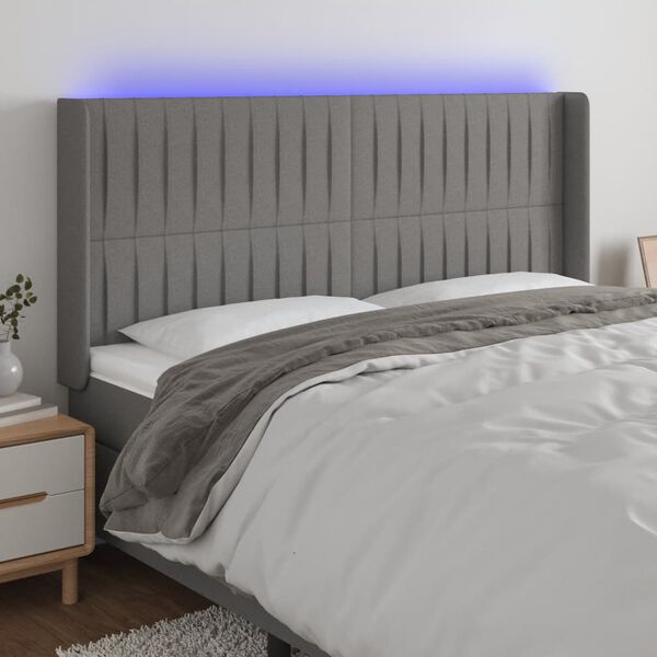 vidaXL T&ecirc;te de lit &agrave; LED Gris fonc&eacute; 203x16x118/128 cm Tissu
