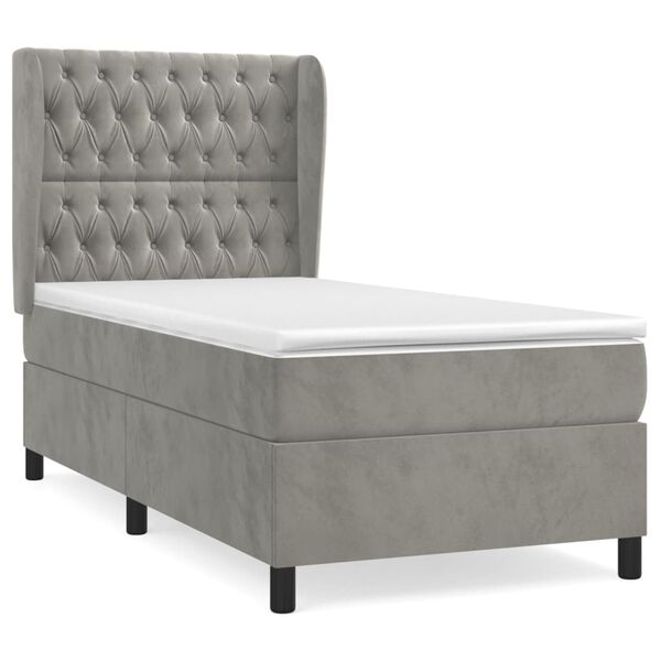 vidaXL Sommier &agrave; lattes de lit et matelas Gris clair 90x200 cm Velours